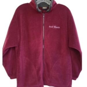 Seal Beach Bright Burgundy & Gray Embroidered Logo Full-Zip Fleece Jacket, S